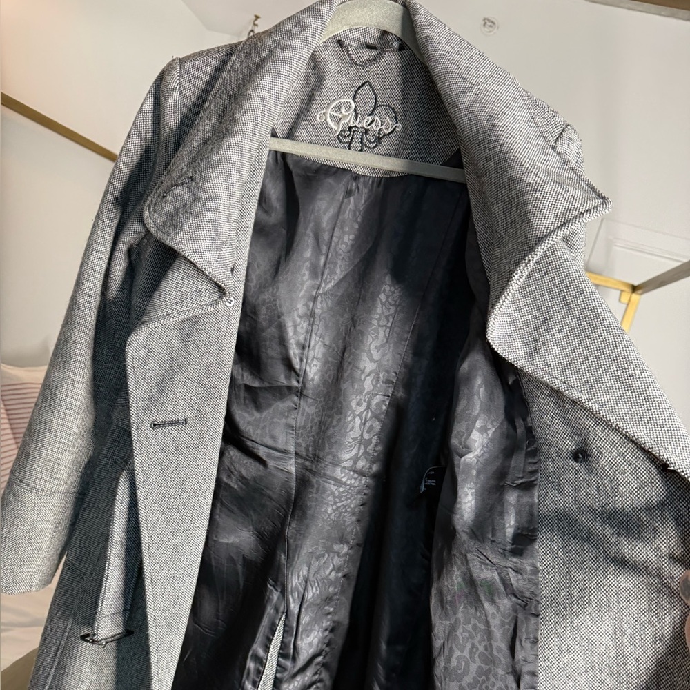 GUESS Tweed Pea Coat Womens M Gray Black Double Breasted Jacket Y2K Academia 00s - Picture 5 of 5